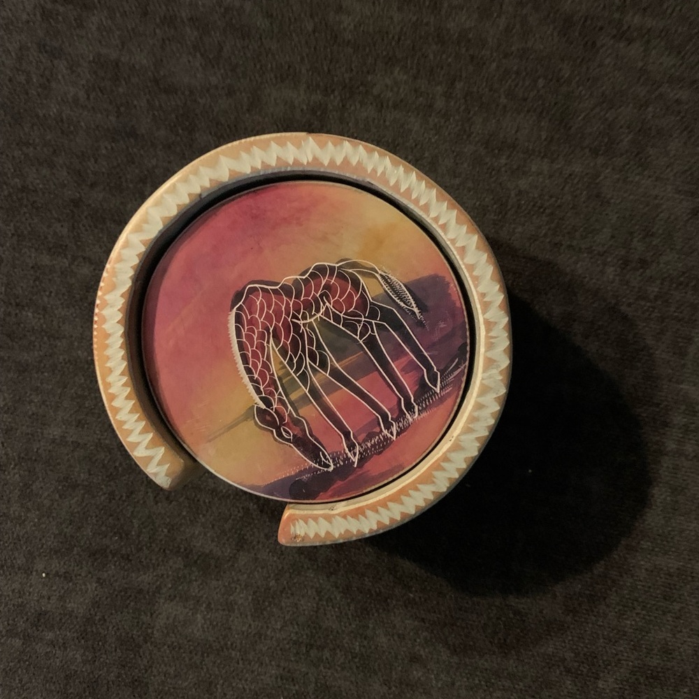 Serengeti hand painted soap stone coasters(6)+holder